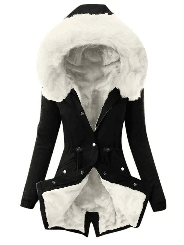 Women's Winter Jacket Winter Coat Parka Hoodie Jacket Street Daily Wear Winter Fall Spring Long Coat Slim Warm Classic & Timeless Casual Jacket Long Sleeve Solid Color Fleece Lined Black Red Gray Red