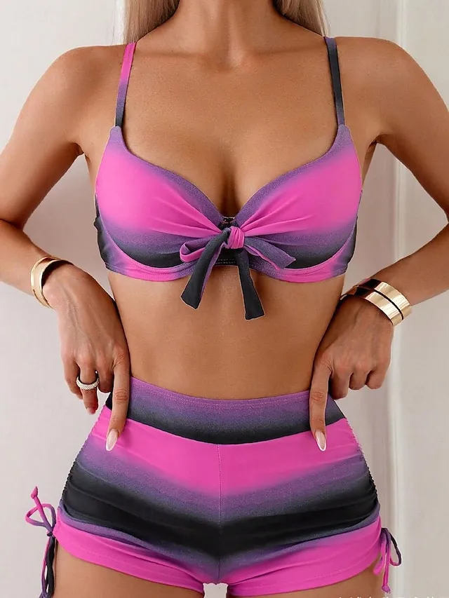 Women's Swimwear Bikini Normal Swimsuit 2 Piece Printing Gradient Color Beach Wear Holiday Bathing Suits