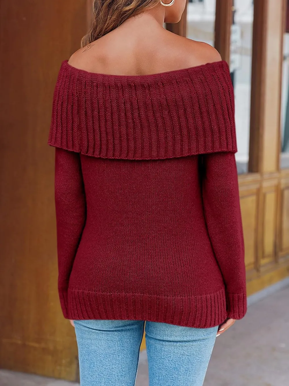 🎄Hot Sale Off The Shoulder Sweaters Long Sleeve Slouchy Knitted Casual Loose Fall Trendy Pullover Tops