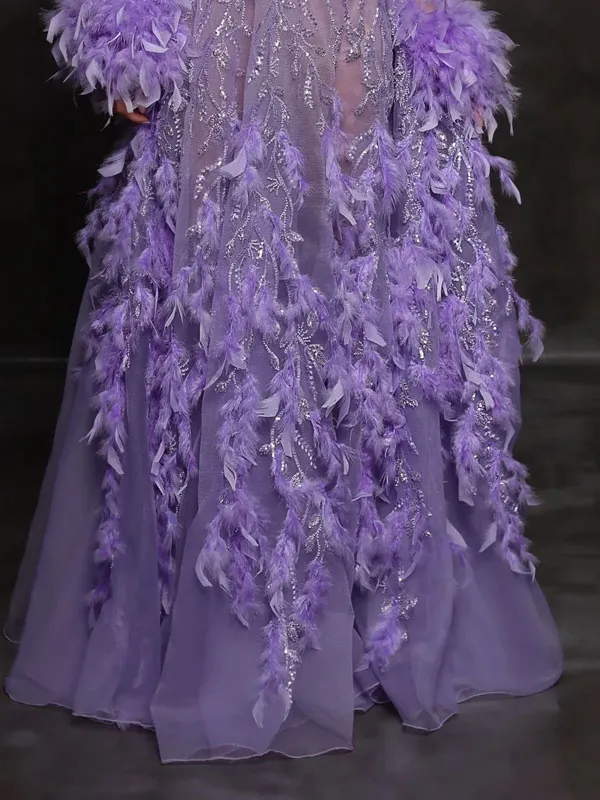 sexy v-neck temperament feather delicate ladies dress