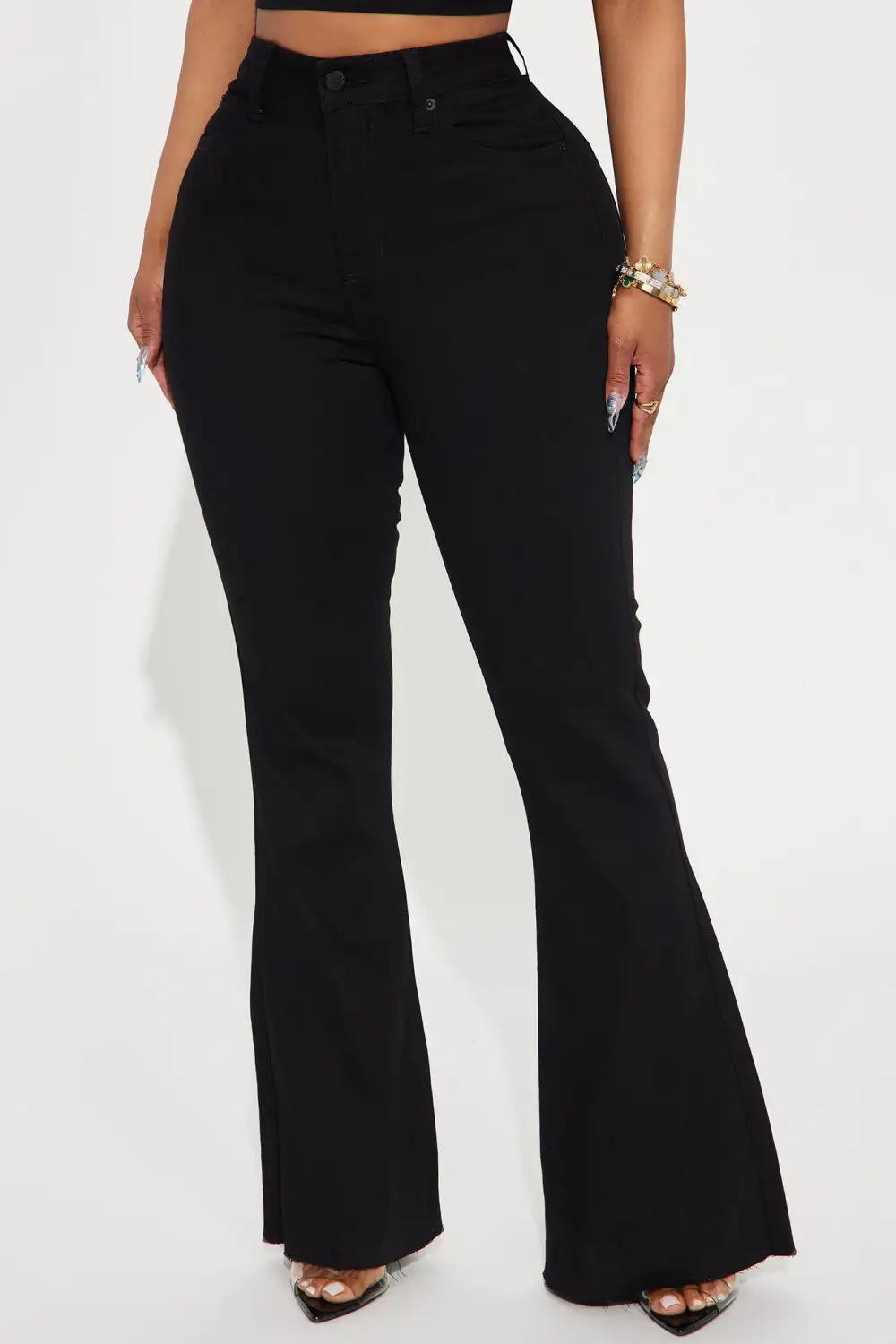 Watch And Learn Stretch Flare Jeans - Black