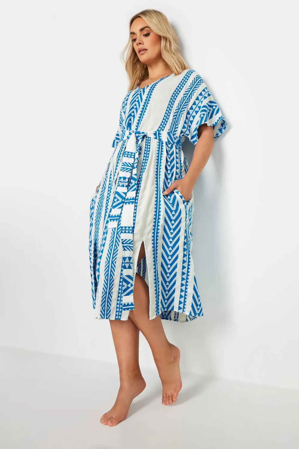 YOURS Curve Black & White Aztec Print Embroidered Maxi Dress