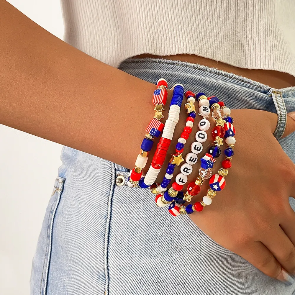 American Independence Day Flag Multi-layered Colorful Stretch Bracelet