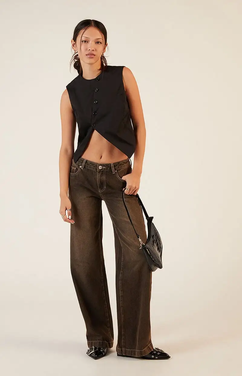 LA Hearts Button Up Asymmetrical Top