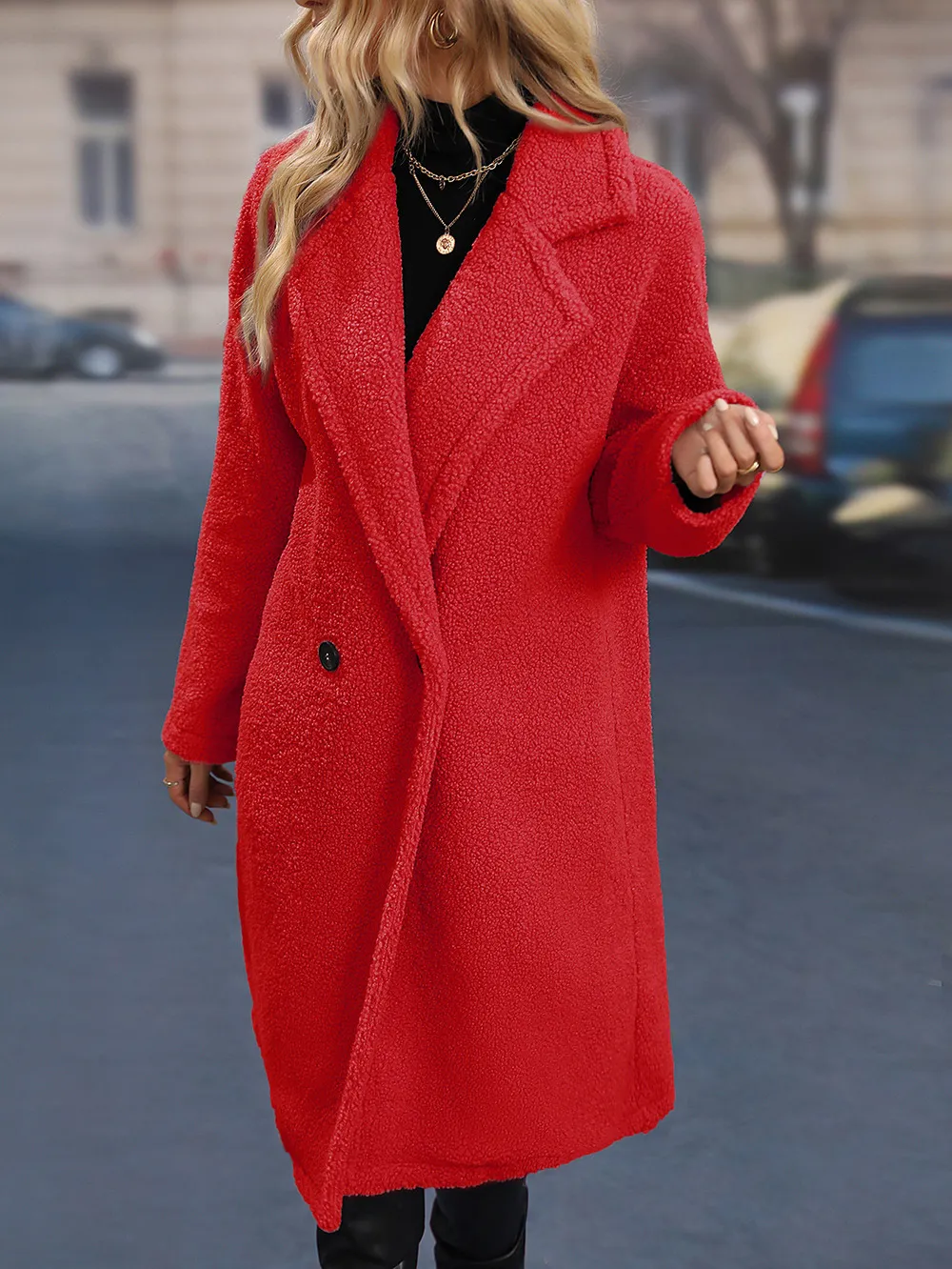 Lapel Collar Solid Plush Coat