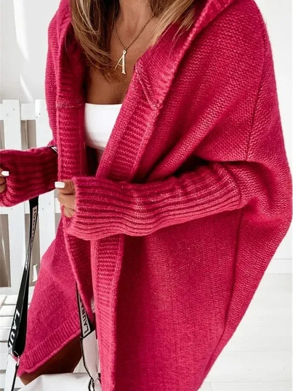 Solid Color Stitching Mid-Length Hooded Coat