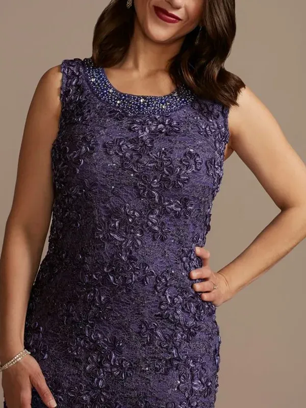 Round Neck Lace Sleeveless Dress Mesh Set