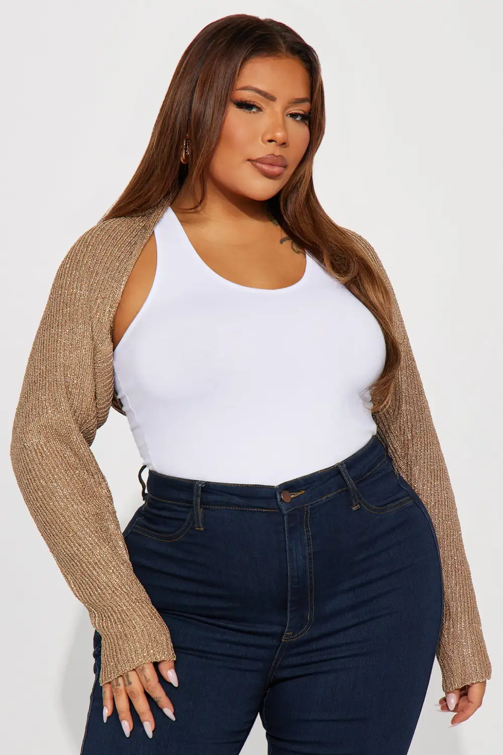 Casting Spells Shimmer Shrug Sweater - Mocha