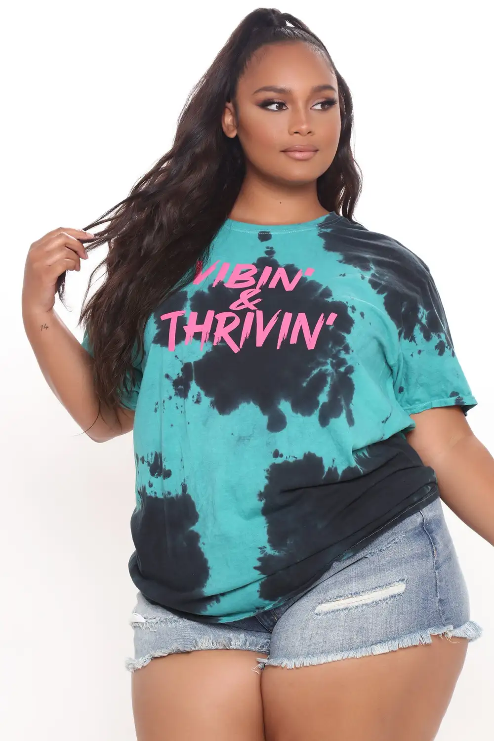 Positive Vibin' Tie Dye Top - Teal/combo