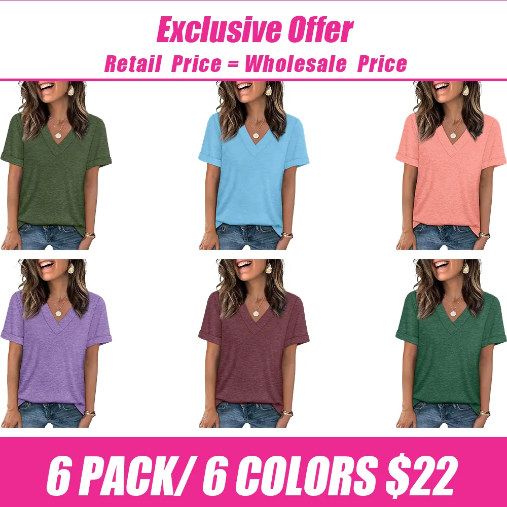 🛒 90% OFF NOW! Womens Summer Tops Short Sleeve Basic Casual V Neck T Shirts Trendy Fashion 2026