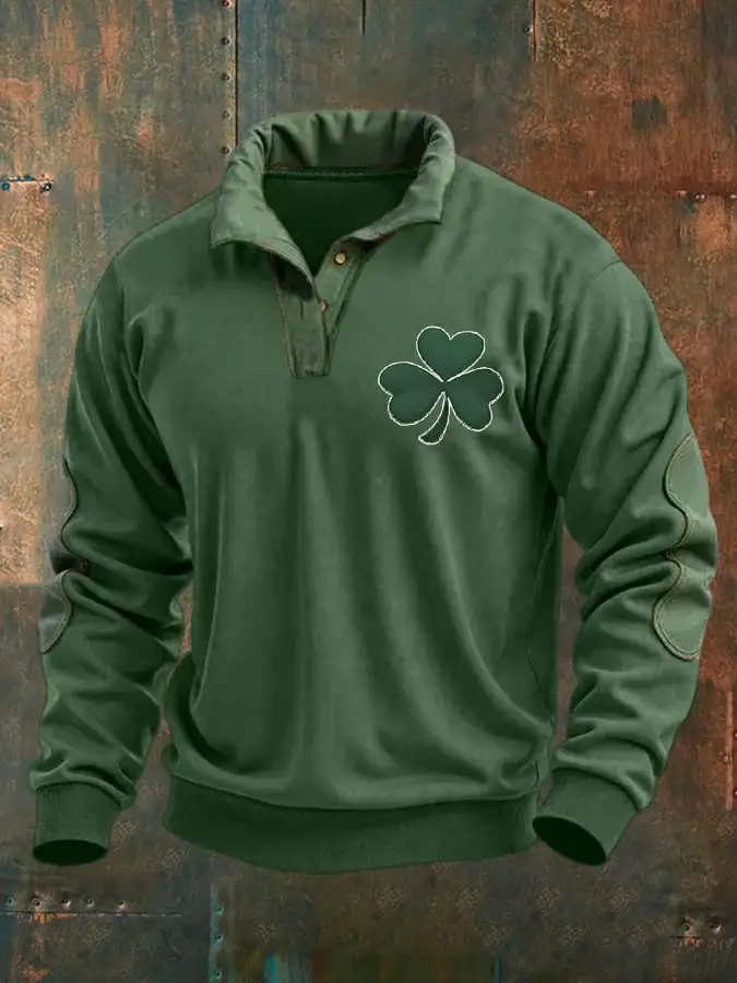 Men's St. Patrick's Day Shamrock Print Casual Buttons Pullover