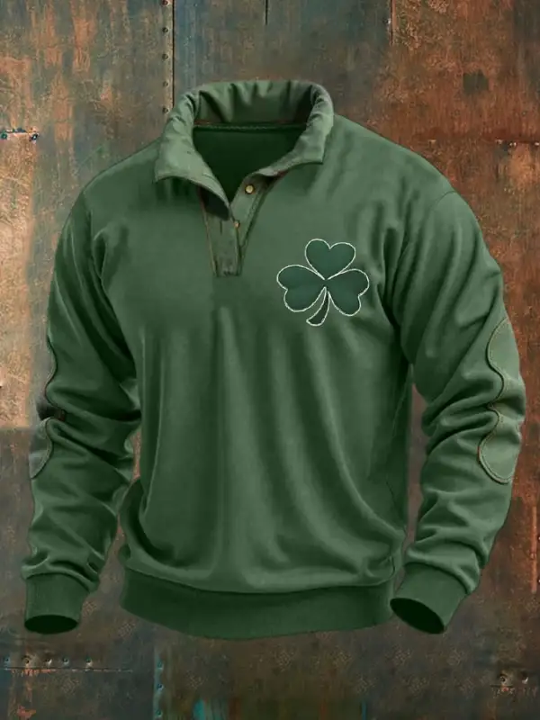 Men's St. Patrick's Day Shamrock Print Casual Buttons Pullover