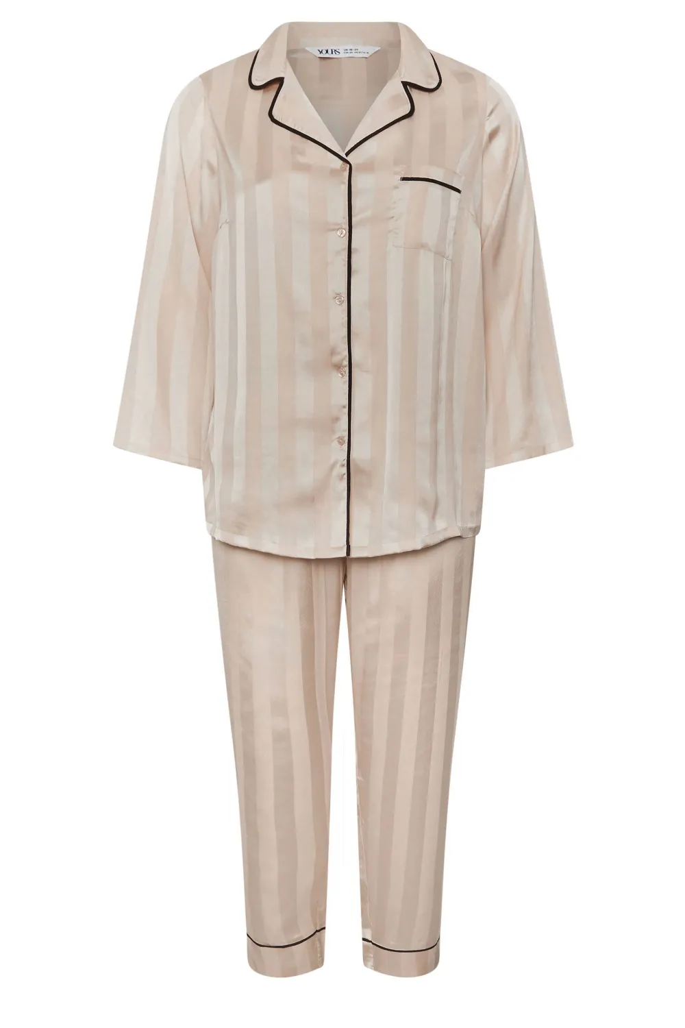 YOURS Curve Champagne Gold Jacquard Stripe Satin Pyjama Set