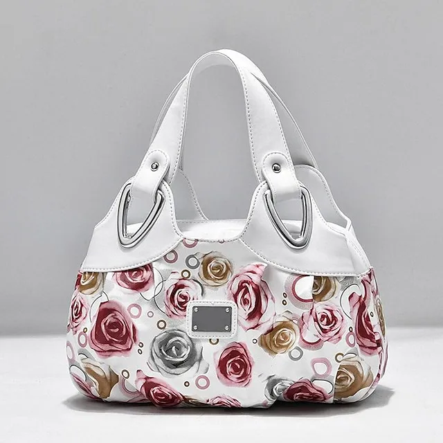 Women's Handbag Top Handle Bag PU Leather Office Daily Date Print Large Capacity Floral Print zebra Leopard White Rose