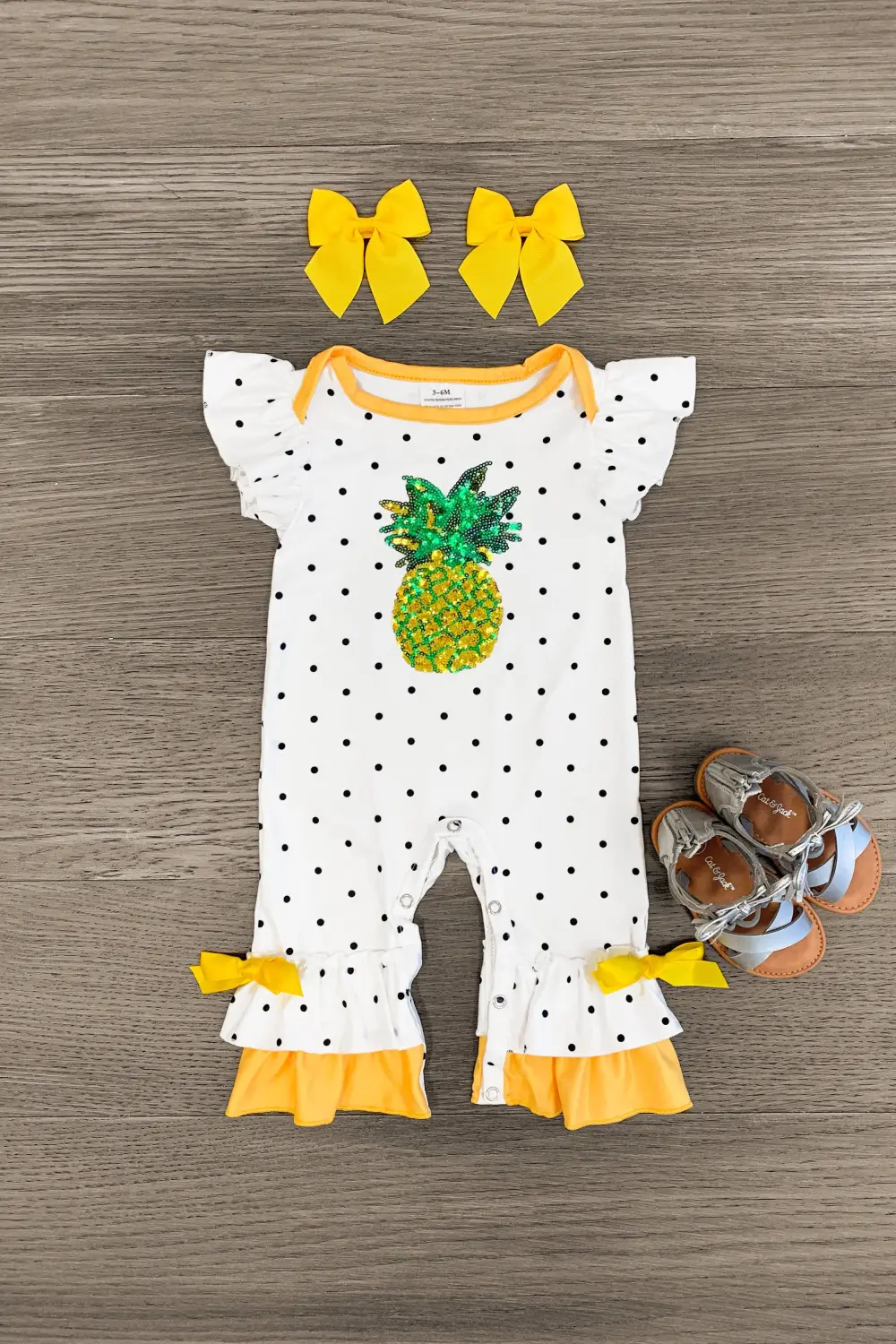 Yellow Pineapple Polka Dot Romper