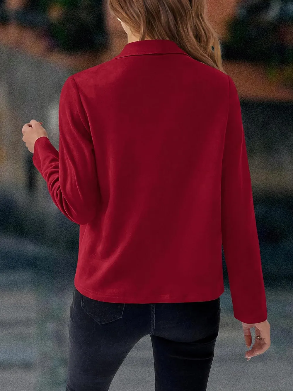 Women's Faux Suede Jackets 2023 Fall Clothes Long Sleeve Open Front Cropped Coat Outwear