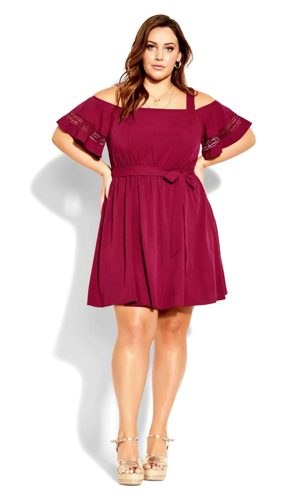 Evans Red Trim Cold Shoulder Flutter Mini Dress