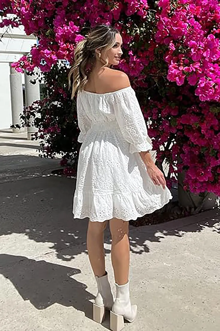 Summer Mini Floral Babydoll Dress-White