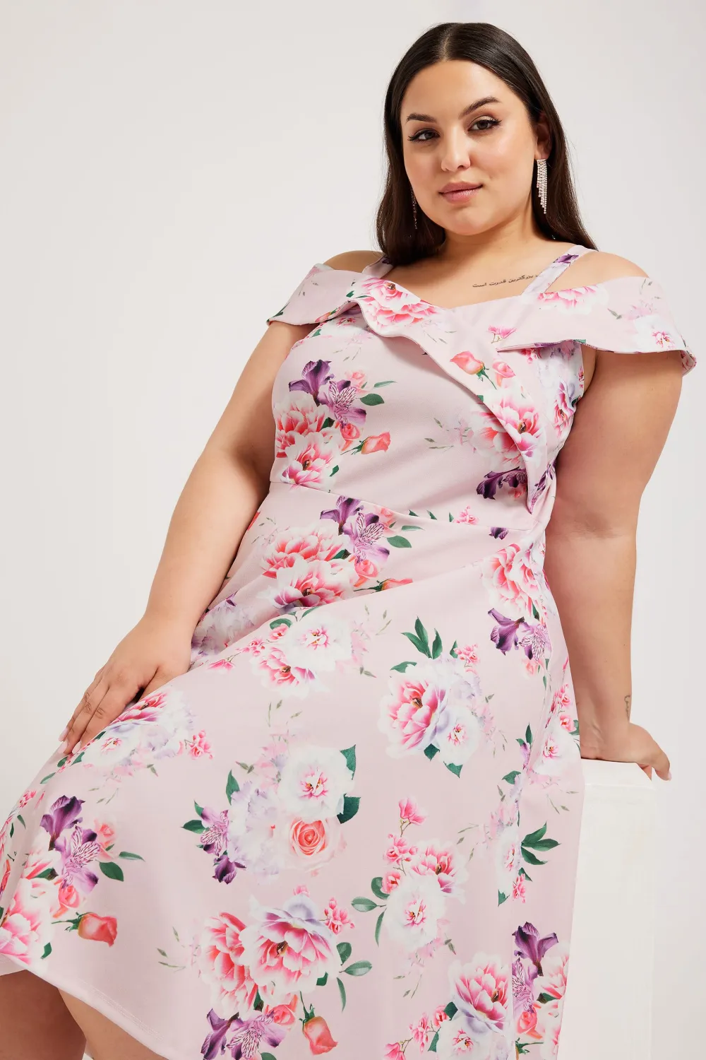 YOURS LONDON Curve Pink Floral Print Bardot Dress
