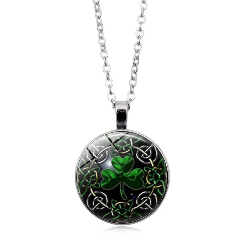 Green Clover Time Stone Pendant Necklace For Women