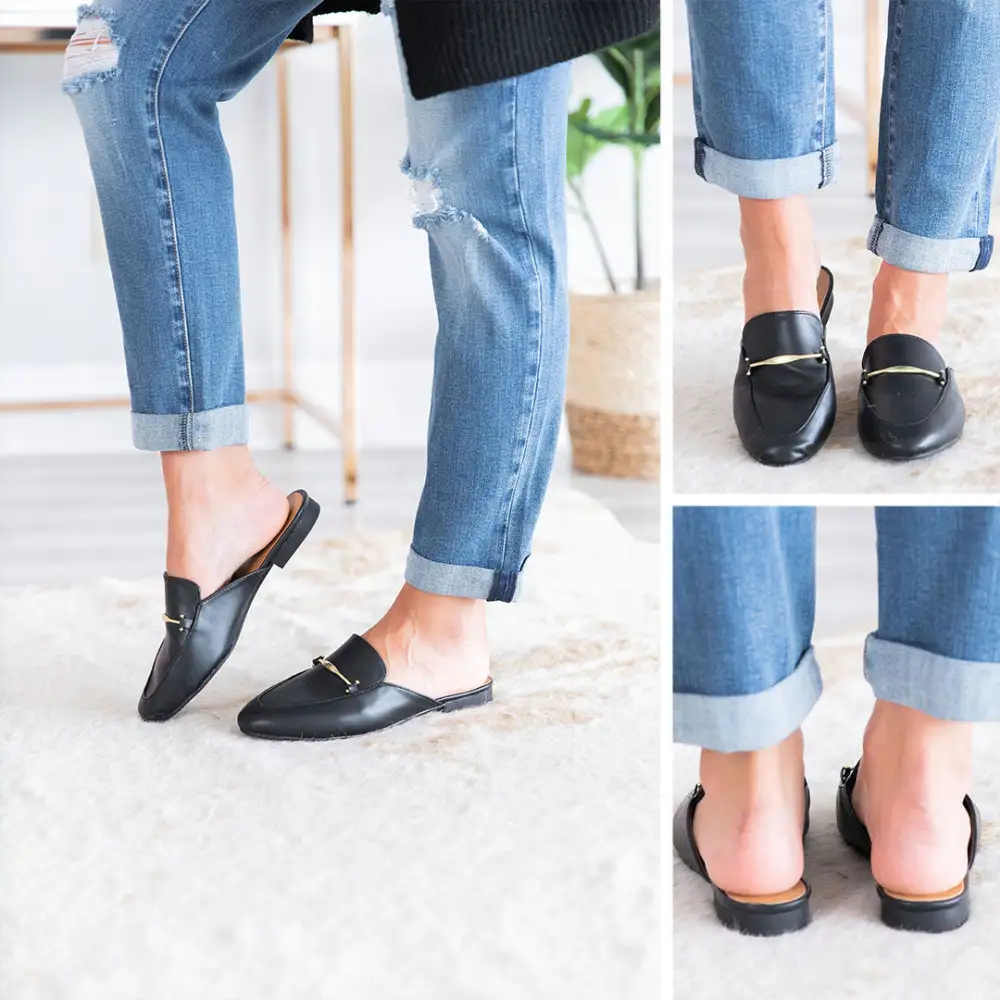 Be Your Own Boss Black Flat Mules