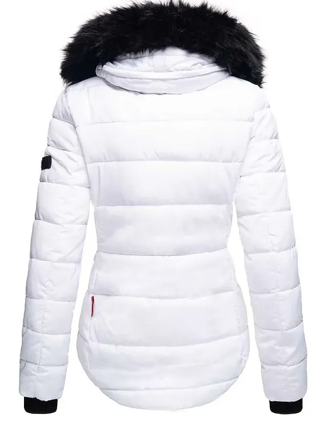 Women's Puffer Jacket Winter Jacket Winter Coat Warm Comfortable Casual Going out Zipper Button Pocket Fur Collar Zipper Hoodie Sports & Outdoors Street Style Solid Color Regular Fit Outerwear Long
