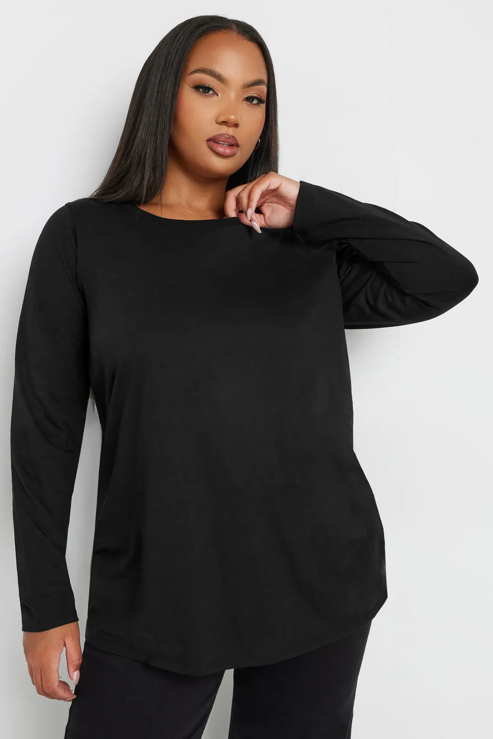 YOURS Curve Black Cotton Long Sleeve T-Shirt