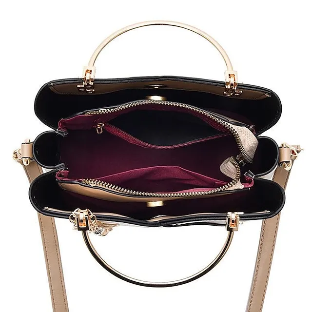 Women's Handbag Crossbody Bag Shoulder Bag PU Leather Office Shopping Daily Pendant Tassel Zipper Adjustable Solid Color Color Block Black / Red White / Green Wine red and white