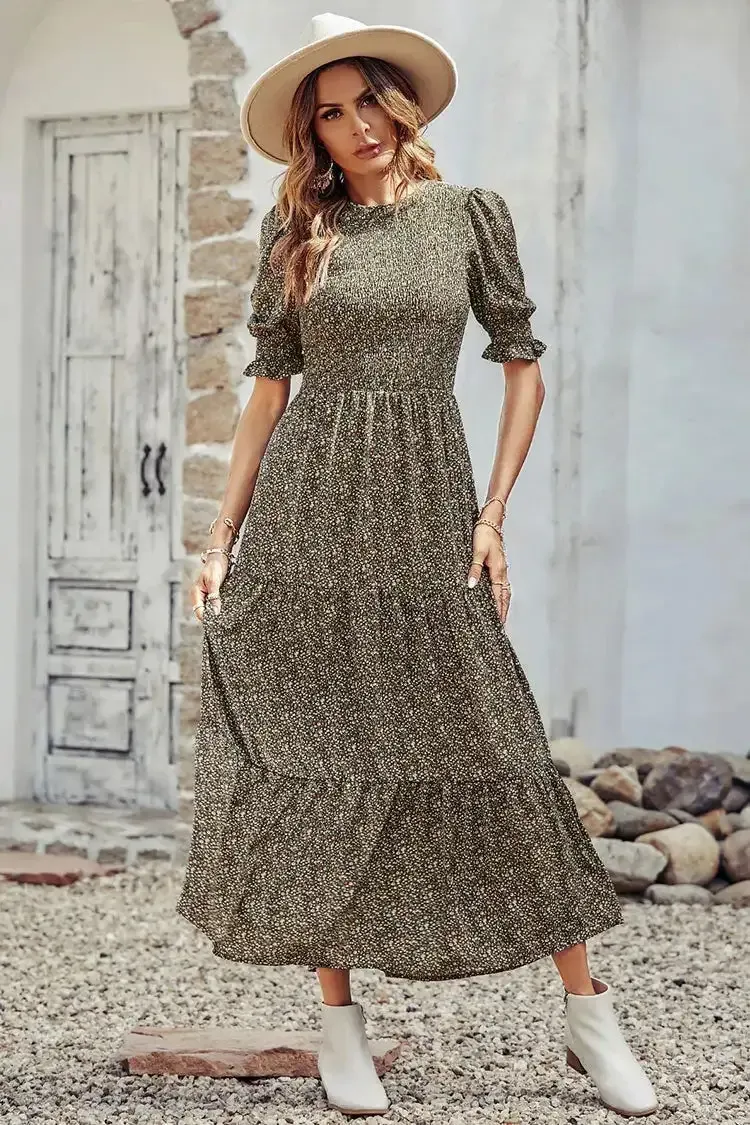 Summer Ruffle Bohemian Tiered Smocked Maxi Dress