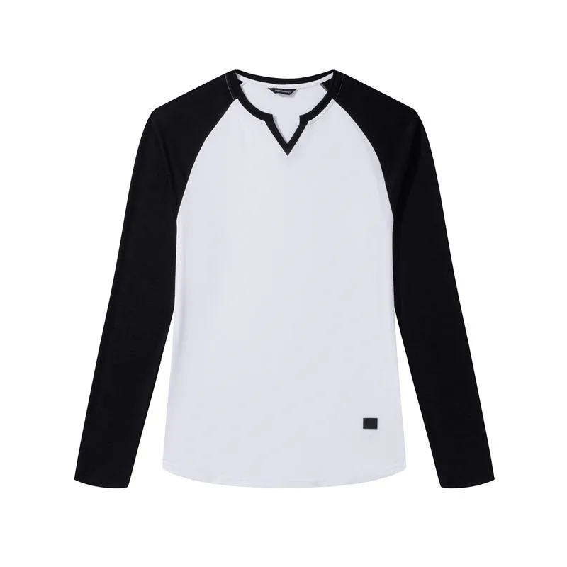 Mens Long Sleeve Muscle T Shirts Casual V-Neck Longline Ribbed Tee Shirts