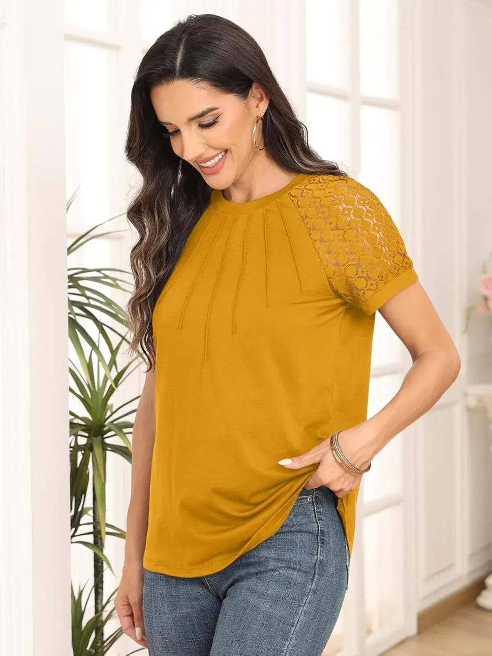 AUTOMET Womens Tshirts Trendy Fashion Tops Lace Short Sleeve Business Tee Shirts Casual Knitted Blouses Summer Outfits 2024