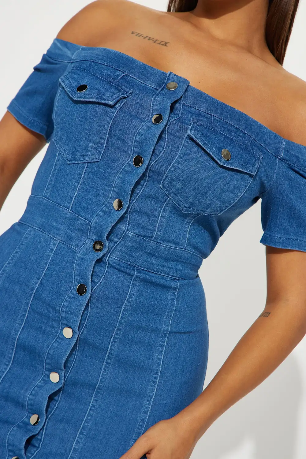 Angélique Denim Mini Dress - Medium Wash