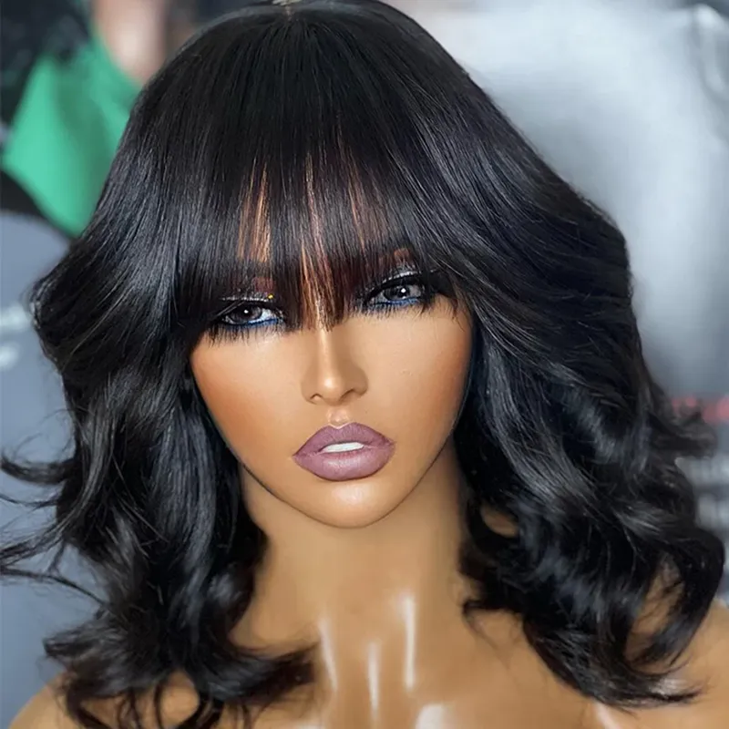 Sterly #1 Jet Black Frontal Wigs Human Hair 13×6/9×6 Loose Body Short Bob Wigs with Bangs