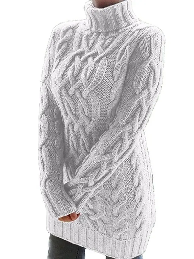 Women's Sweater Dress Jumper Dress Winter Dress Knee Length Dress Knitwear Casual Pure Color Winter Dress Daily Fall Dress Turtleneck Long Sleeve Patchwork Jacquard 2022 Regular Fit Black White Purple