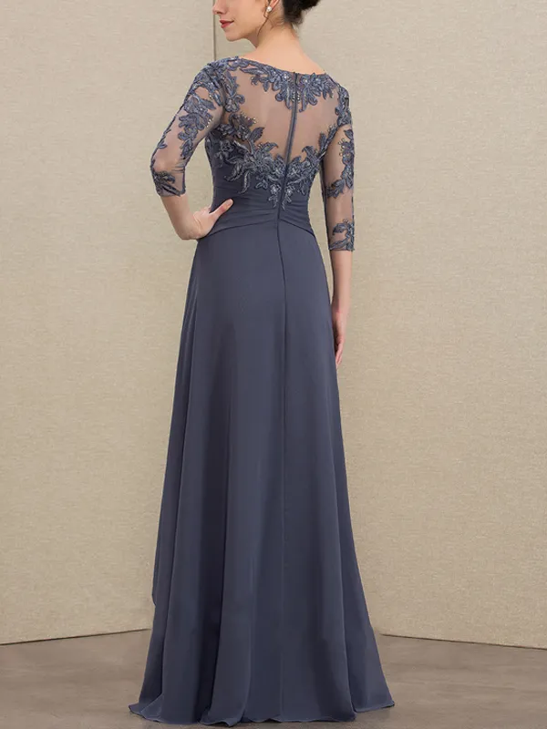 Round Neck Lace Solid Color Gown Maxi Dress