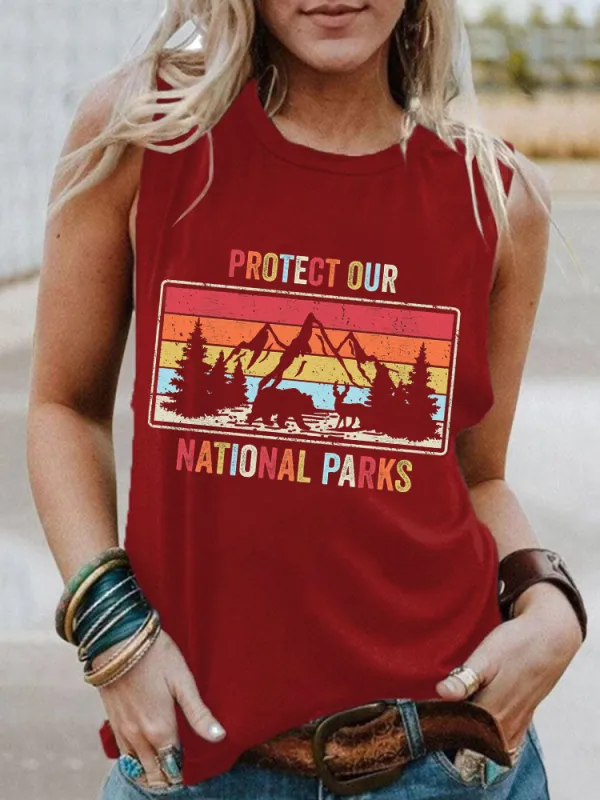 Women'S Round-Neck Sleeveless Vest With Protect Our National Parks Prints