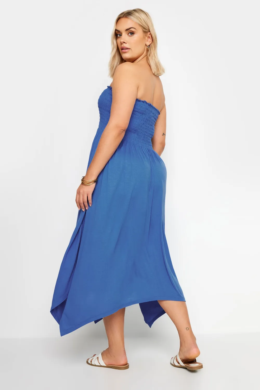 YOURS Curve Cobalt Blue Shirred Bandeau Midi Dress