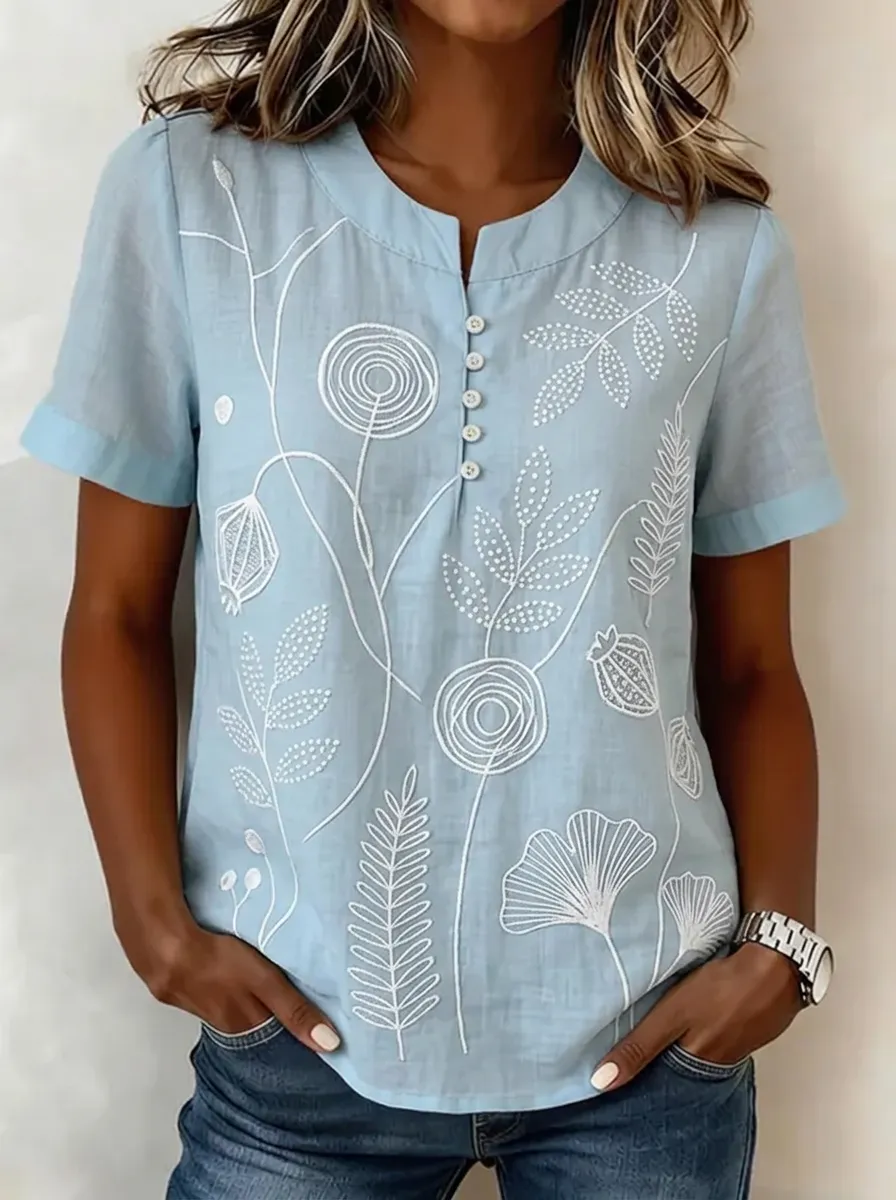 Women's Nashville Botanical Floral Embroidered Printed Top