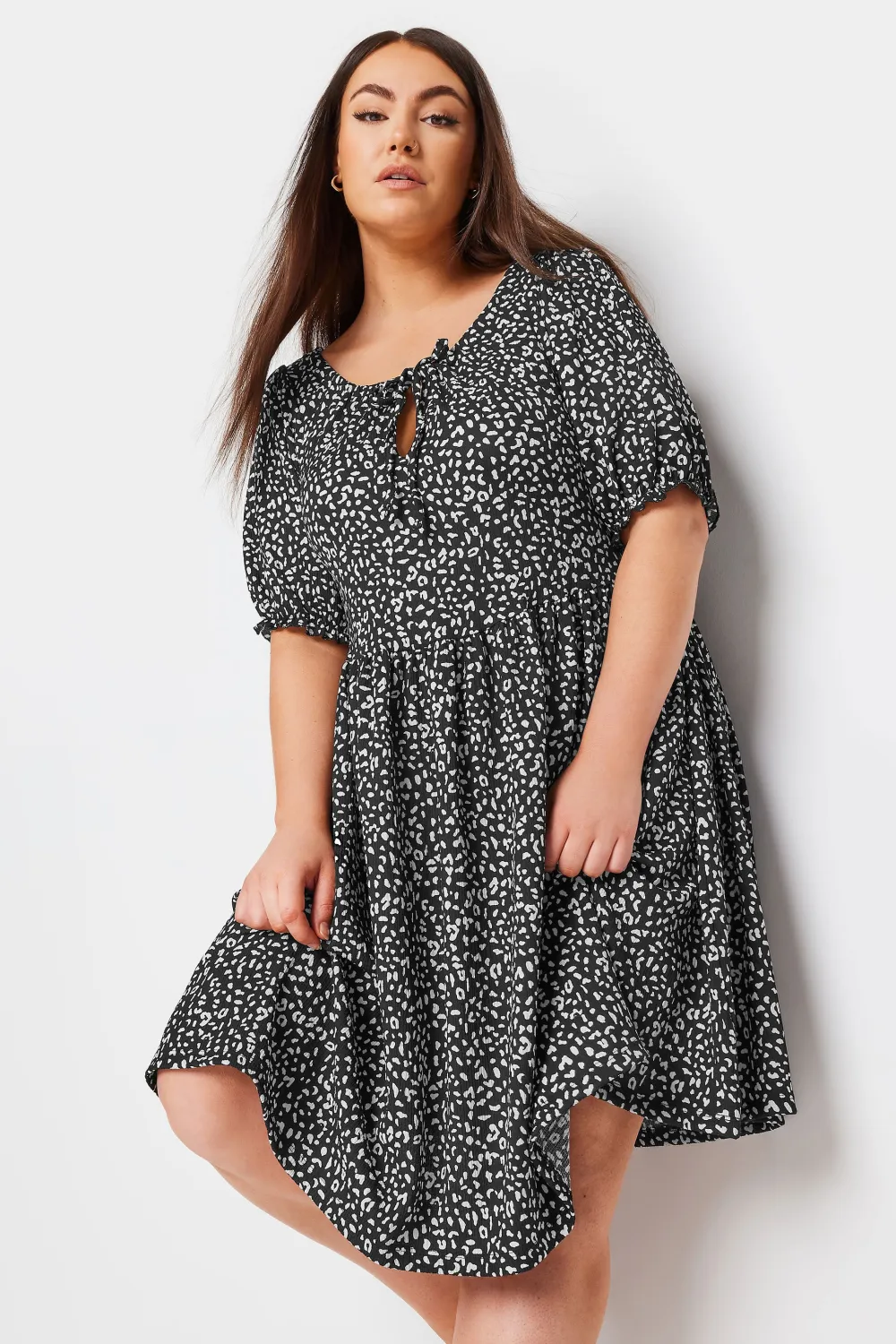 YOURS Curve Black Floral Print Textured Mini Dress