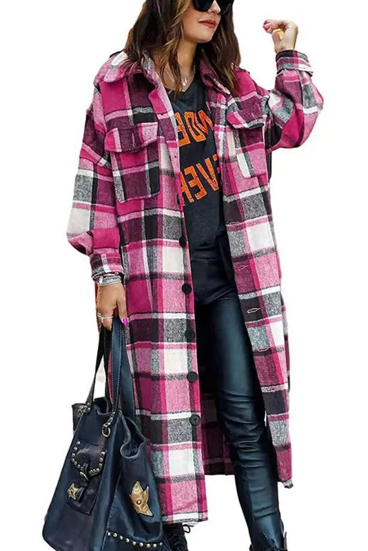 Classic Plaid breasted front pockets coat