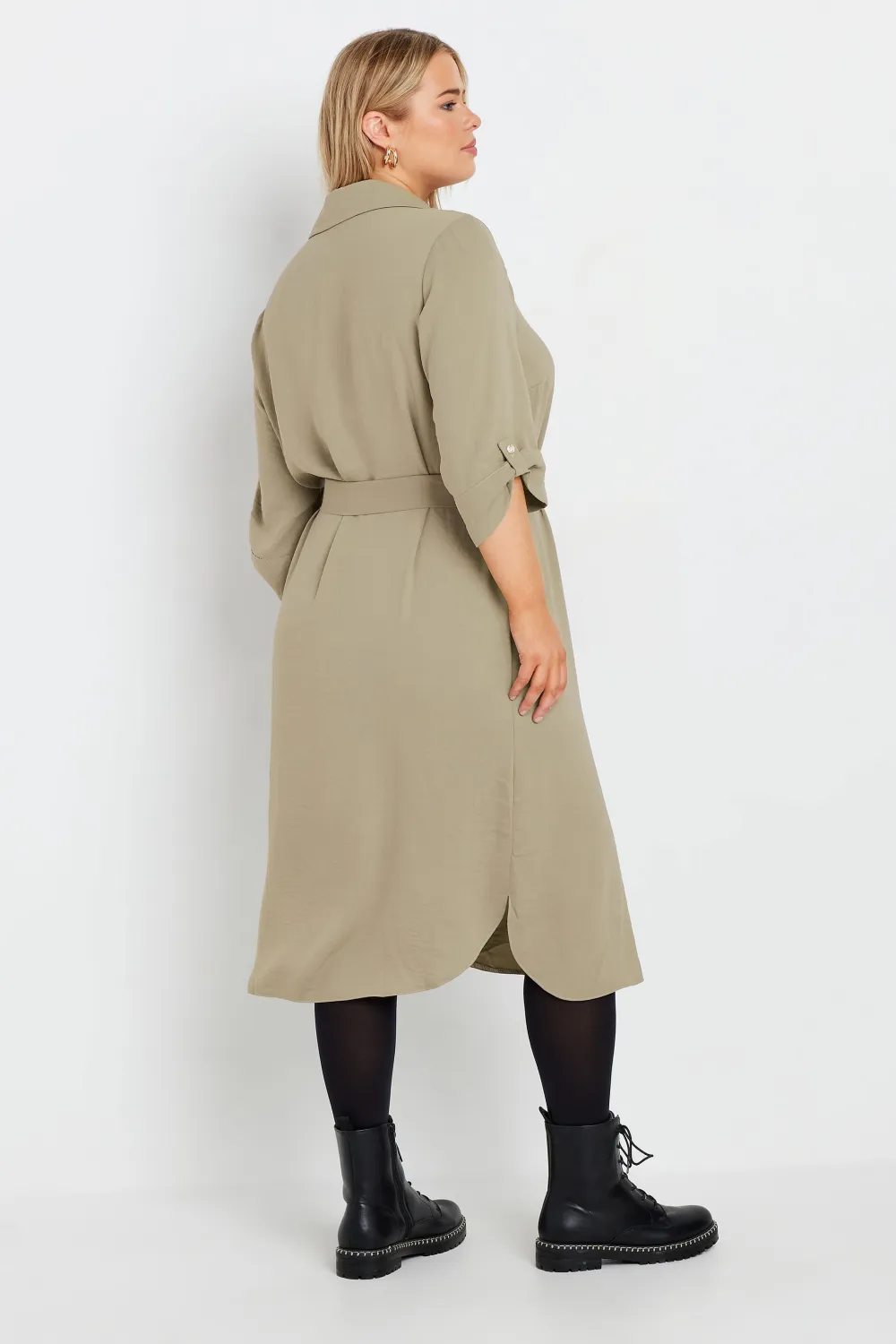 YOURS Curve Beige Brown Midi Shirt Dress