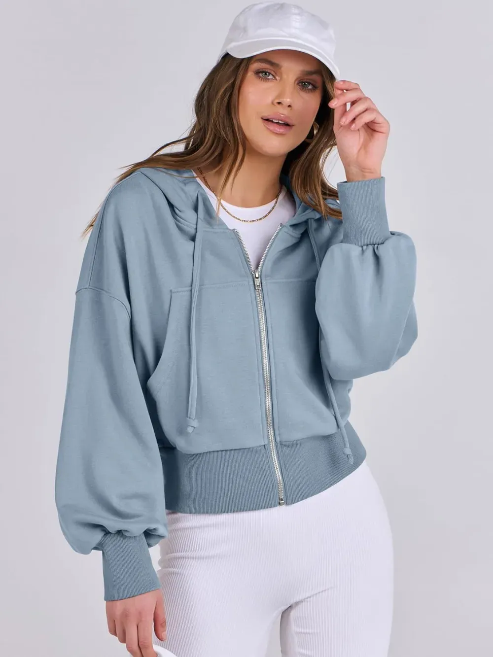 Women's Zip Up Hoodies Cropped Sweatshirts Full Zip Jackets Casual Fashion Fall Outfits Winter Clothes