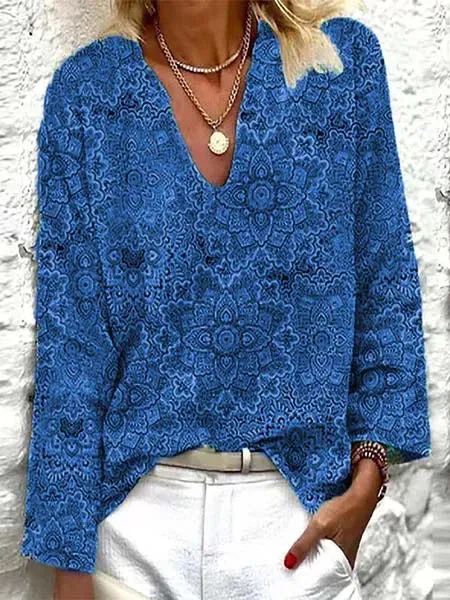 V Neck Floral Vacation Casual T-Shirt/Tee