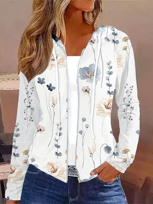 Loose Casual Floral Hoodie Jacket