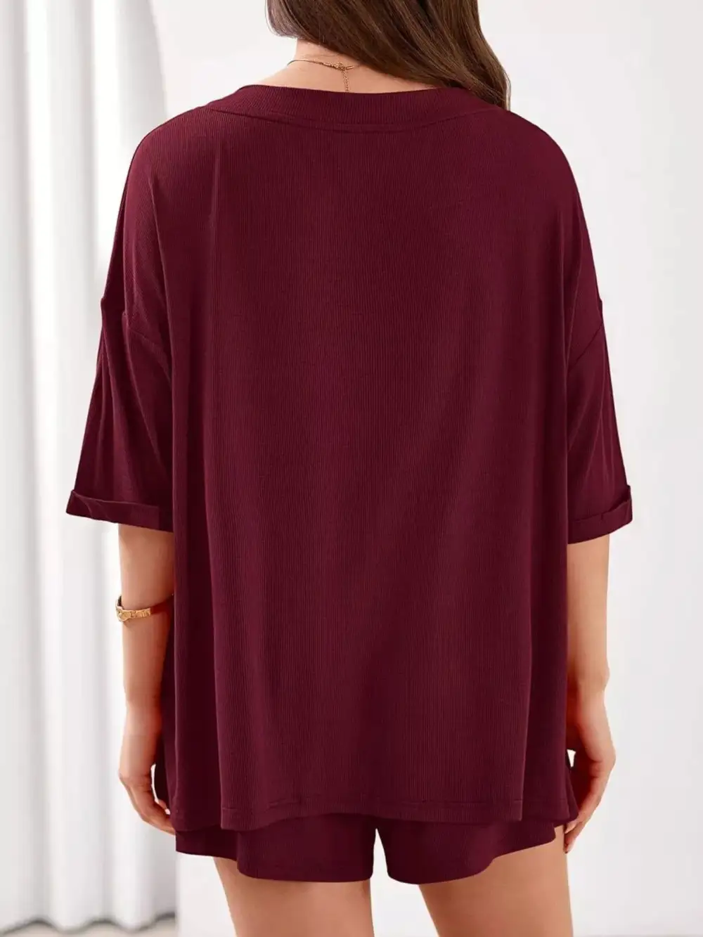 Casual V Neck Top Shorts Set