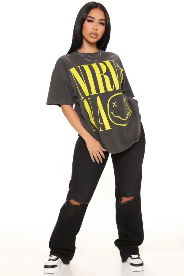Nirvana Stacked Smiley Tee - Black Wash