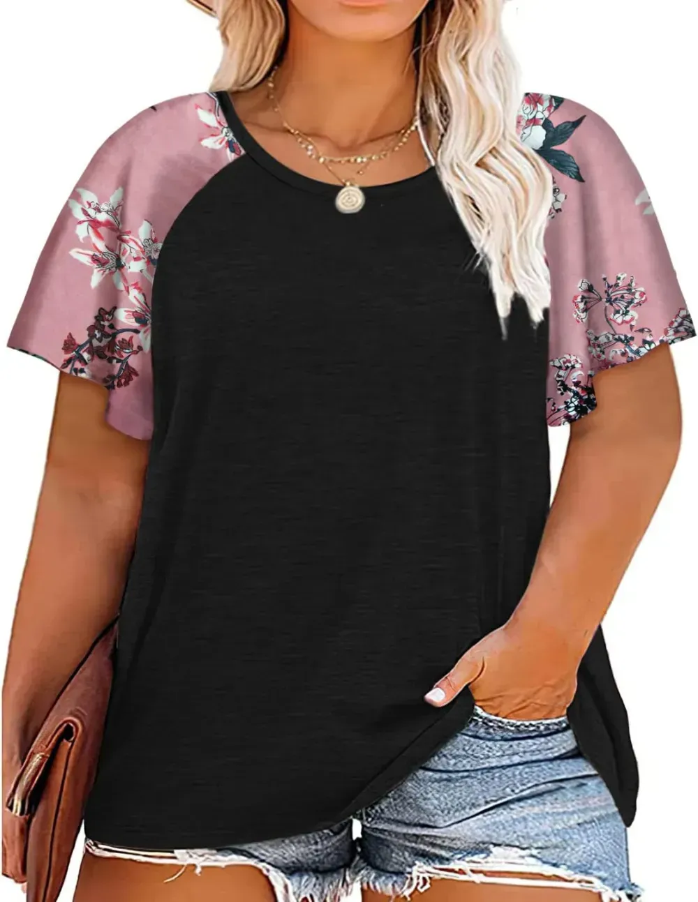 HDLTE Womens Plus Size Tops Floral Bell Sleeves Blouses Summer Crewneck Tunic Loose Casual T Shirts