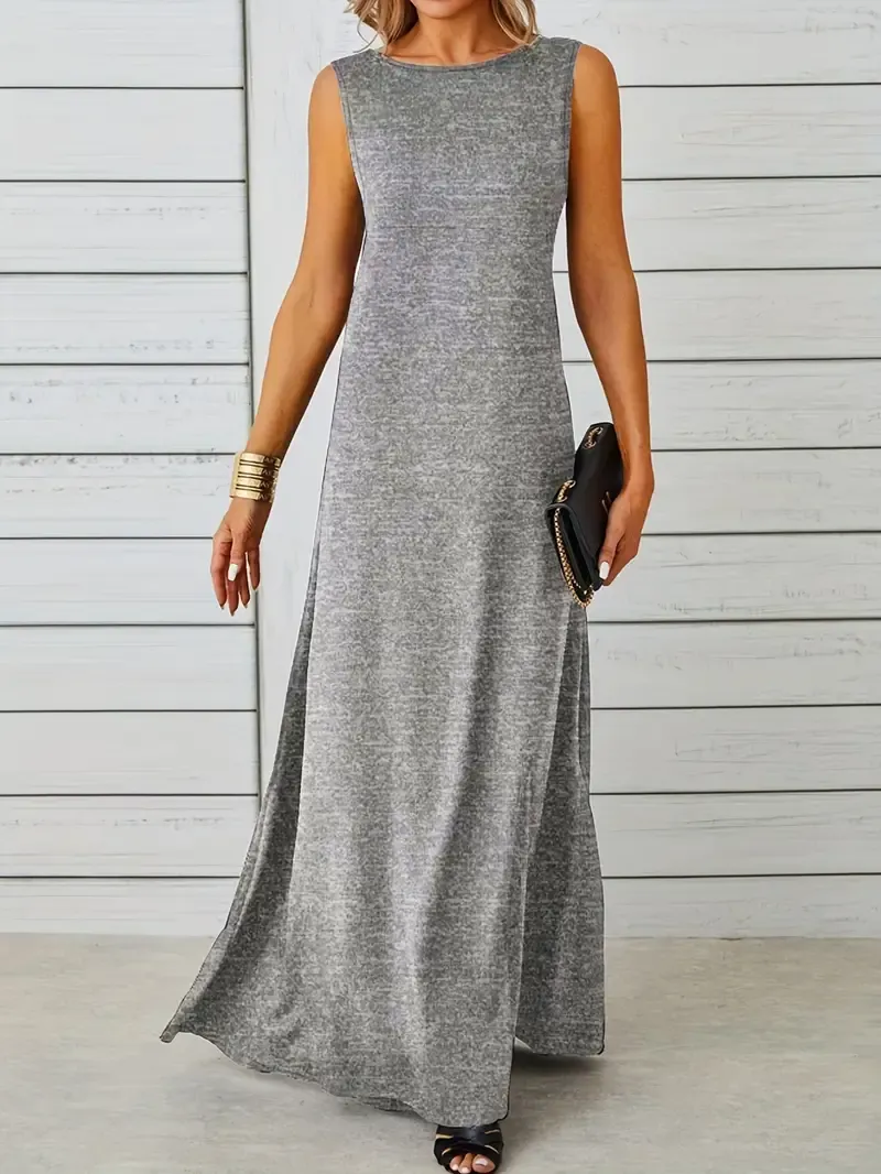 Maxi Tank Dress, Sleeveless Solid Casual Every Day Dress, Women's Clothing