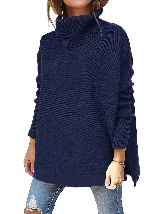 Women's Sweater Pullover Jumper Criss Cross Knitted Solid Color Stylish Casual Long Sleeve Regular Fit Sweater Cardigans V Neck Fall Winter Blue Purple Pink / Holiday / Going out
