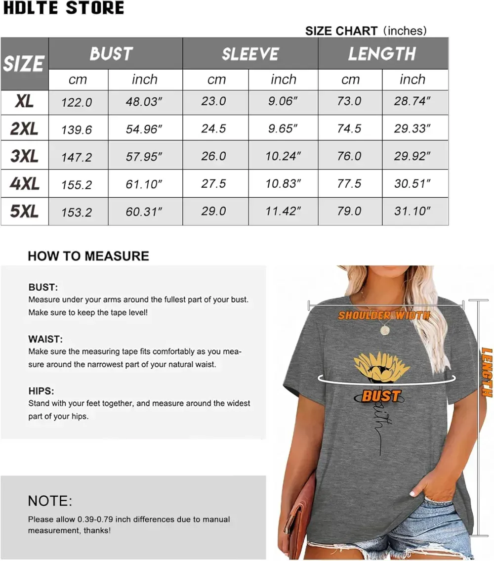 HDLTE Womens Plus Size Tops Floral Bell Sleeves Blouses Summer Crewneck Tunic Loose Casual T Shirts